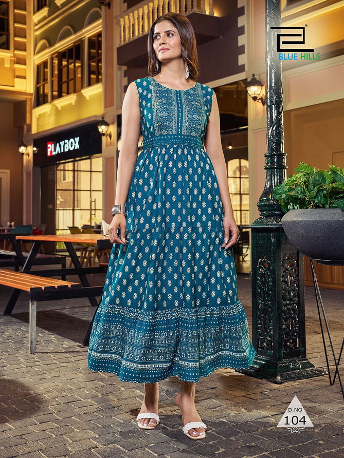 Bisleri By Blue Hills Heavy Long Printed Kurtis Catalog